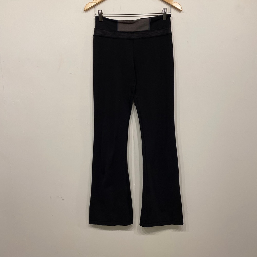 Lululemon Groove Pant Flare Yoga Leggings Black Grey Space Dye Trim Size 4